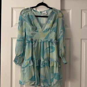 Women's Blue Patterned Mini Dress